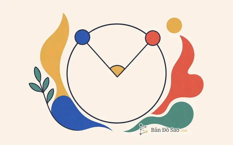 Minh họa các góc chiếu cơ bản nối giữa những hành tinh trên vòng tròn bản đồ sao