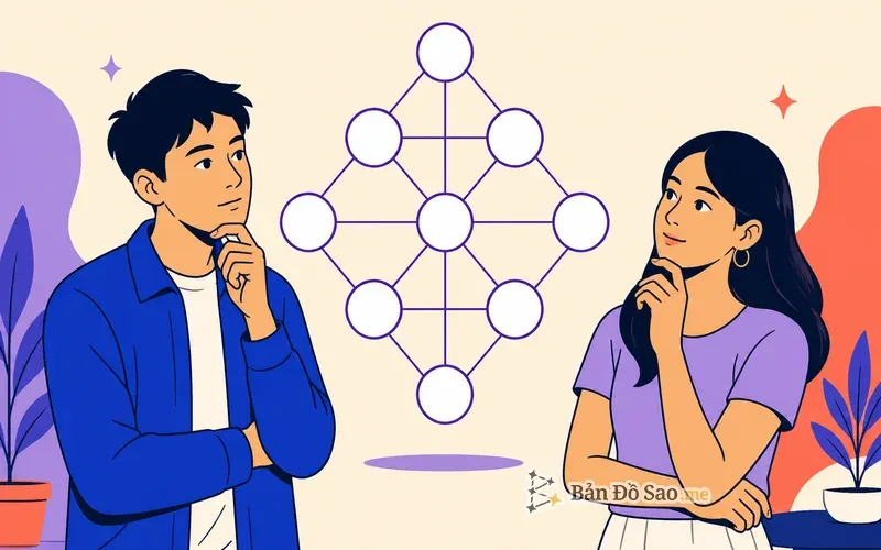 Minh họa cách đọc Matrix Destiny cặp đôi, hai người lần theo biểu đồ năng lượng chung