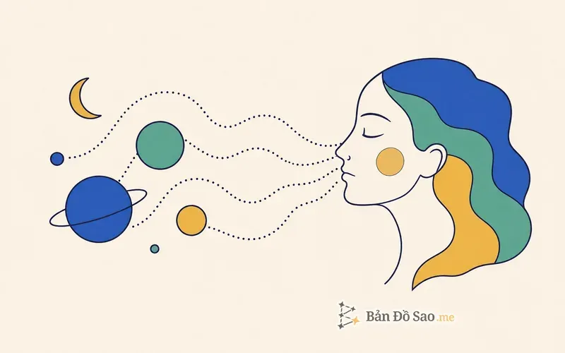 Minh họa chiêm tinh học diễn giải vị trí các hành tinh thành ngôn ngữ mô tả tính cách con người