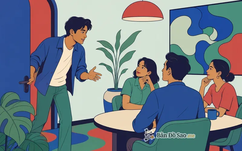 Minh họa Cung Mọc Bạch Dương khi bước vào phòng họp với nhịp nhanh và lời nói trực diện
