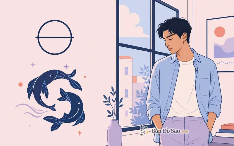 Minh họa Cung Mọc Song Ngư với biểu tượng Ascendant và ký hiệu Song Ngư trong không gian mềm, giàu cảm xúc