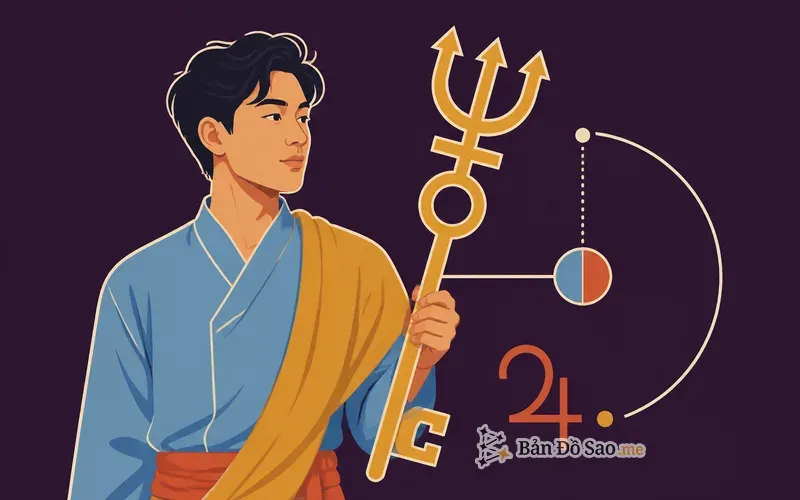 Minh họa chart ruler Hải Vương gắn với Cung Mọc Song Ngư như chìa khóa mở lớp ấn tượng mềm mại