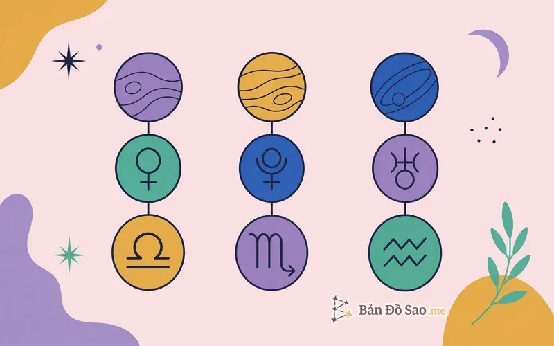 Minh họa sự khác biệt giữa chủ tinh cổ điển và chủ tinh hiện đại của một số cung
