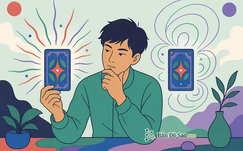 Lá bài Tarot xuất hiện ở chiều ngược, minh họa nguyên tắc đọc reversed