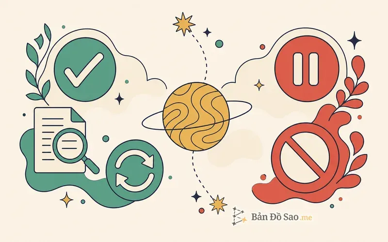 Minh họa hai nhóm việc nên và không nên làm với các biểu tượng đơn giản đối xứng nhau