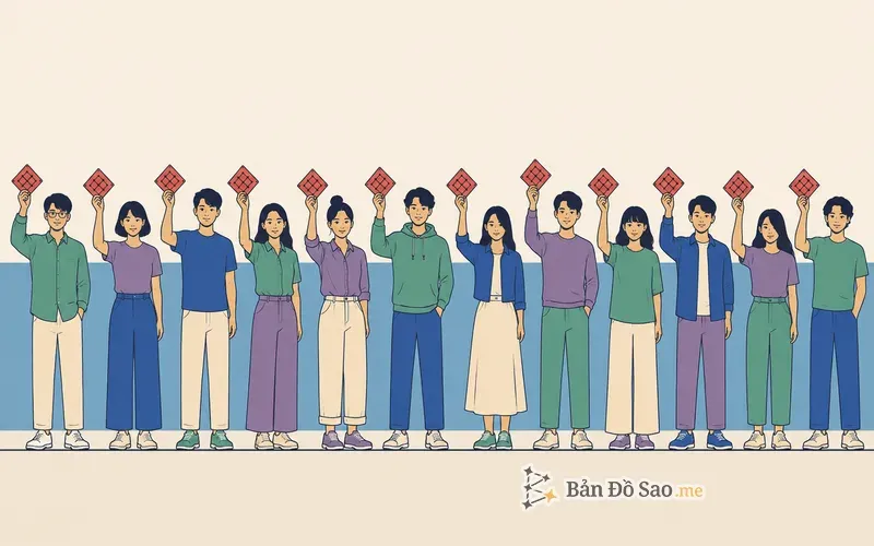 Minh họa nhiều người rất khác nhau nhưng ai cũng đang giữ một biểu đồ giống hệt nhau