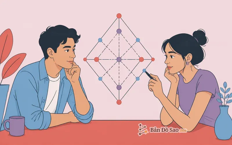 Minh họa Matrix Destiny cặp đôi, hai người cùng nhìn biểu đồ năng lượng chung