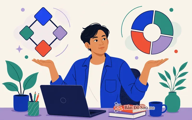 Minh họa chọn công cụ theo mục tiêu: Matrix khi cần cửa vào nhanh, bản đồ sao khi cần độ sâu chiêm tinh