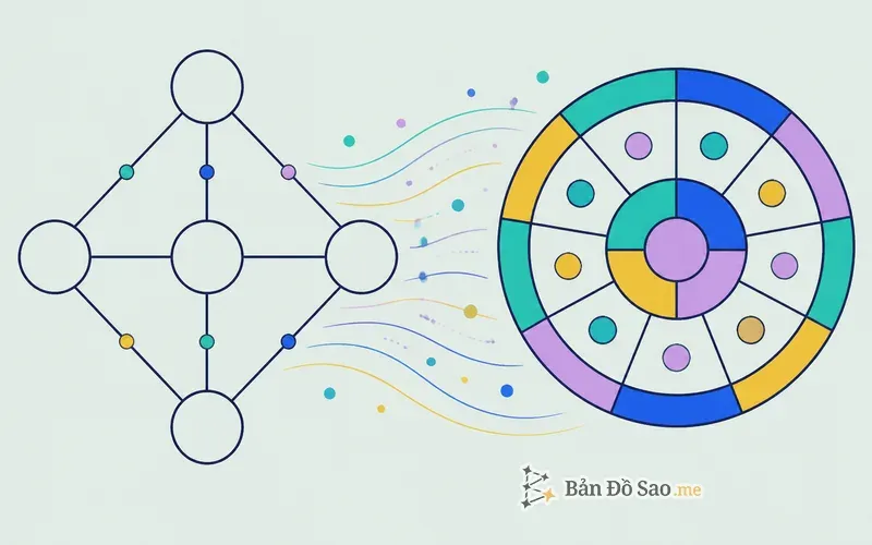 Minh họa so sánh hai hệ tự khám phá: biểu đồ Matrix và vòng tròn bản đồ sao