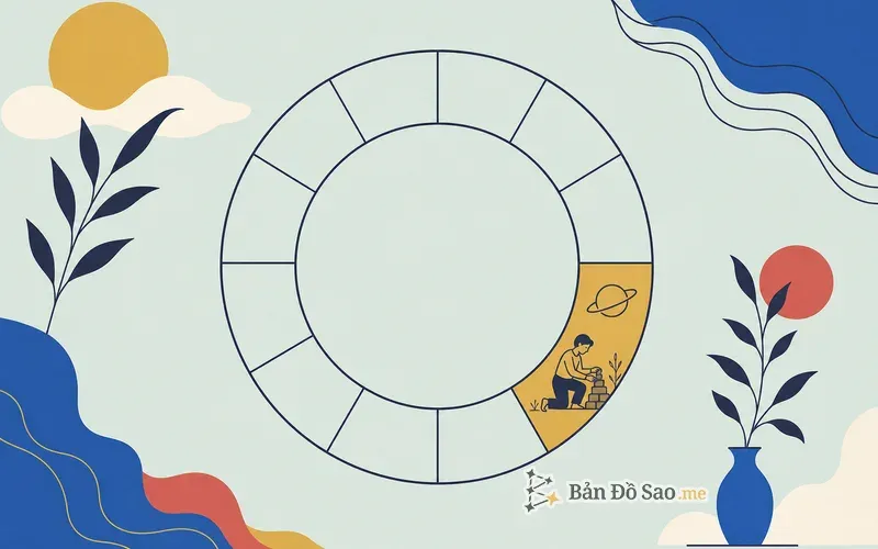 Minh họa Sao Thổ đặt trong một nhà trên bản đồ sao, gợi lĩnh vực cần rèn luyện
