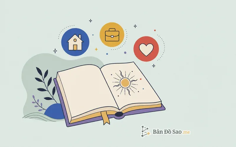 Minh họa Solar Return như một chương năm với các chủ đề nổi bật