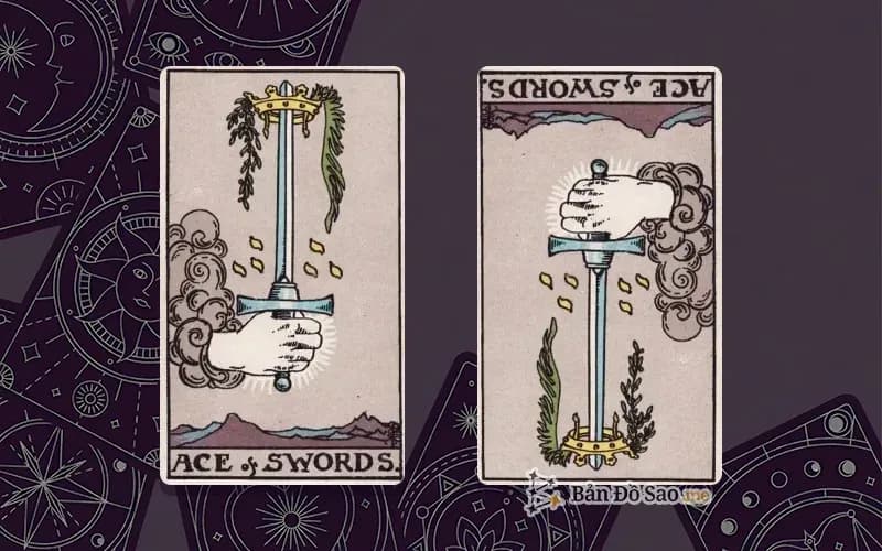 Lá bài Ace of Swords xuôi và ngược, so sánh chiều