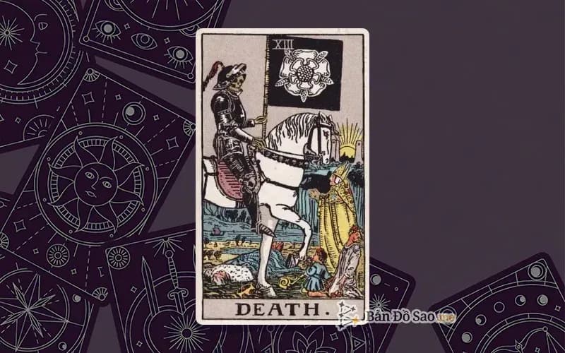 Lá bài Tarot Death trong bộ Rider Waite Smith với ý nghĩa kết thúc, chuyển hóa và buông bỏ