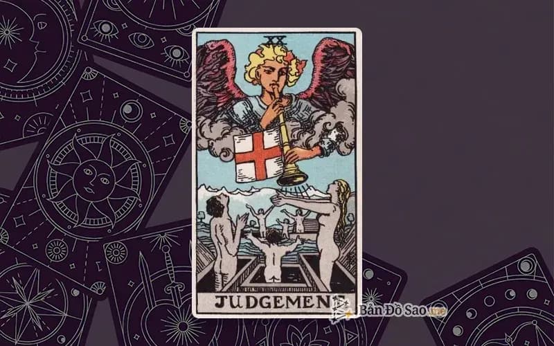 Lá bài Tarot Judgement trong bộ Rider Waite Smith với ý nghĩa thức tỉnh, gọi mệnh và tái sinh