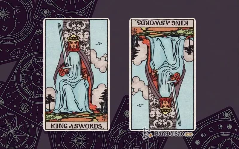 Lá bài King of Swords xuôi và ngược, so sánh chiều