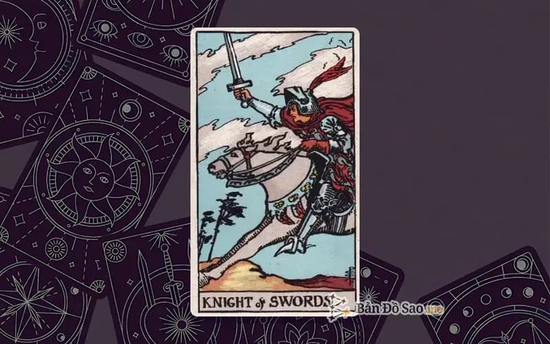 Lá bài Tarot Knight of Swords trong bộ Rider Waite Smith với ý nghĩa hành động, logic và sự thẳng thắn