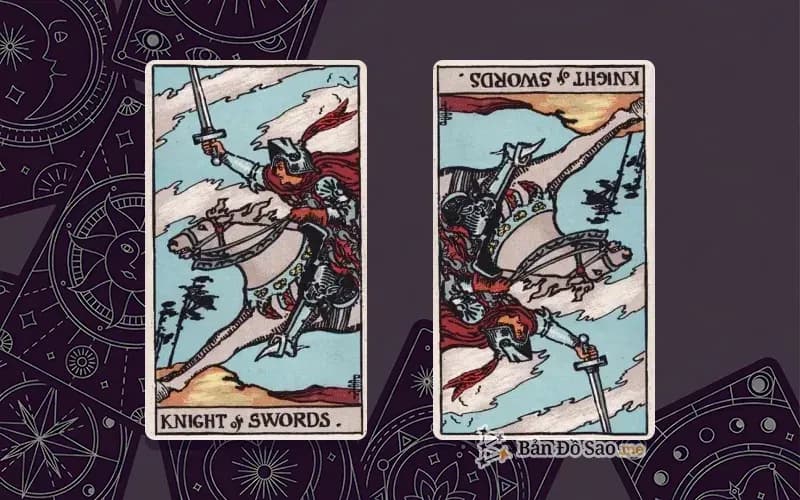 Lá bài Knight of Swords xuôi và ngược, so sánh chiều