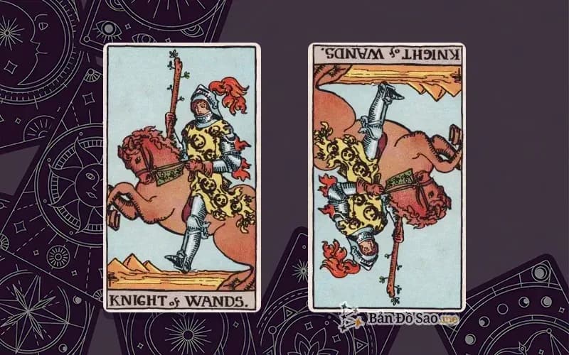 Lá bài Knight of Wands xuôi và ngược, so sánh chiều