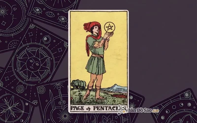Lá bài Tarot Page of Pentacles trong bộ Rider Waite Smith với ý nghĩa học hỏi, cơ hội thực tế