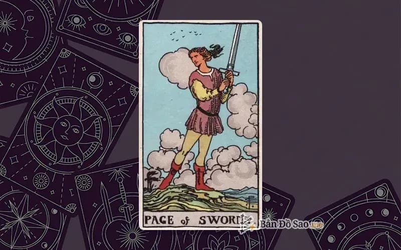 Lá bài Tarot Page of Swords trong bộ Rider Waite Smith với ý nghĩa tò mò, trung thực và ý tưởng mới