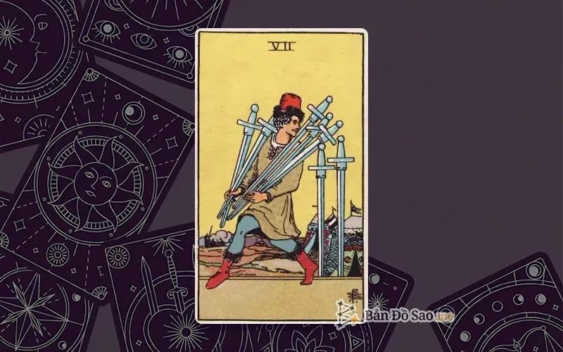 Lá bài Tarot Seven of Swords trong bộ Rider Waite Smith với ý nghĩa lừa dối, gian lận và những bí mật