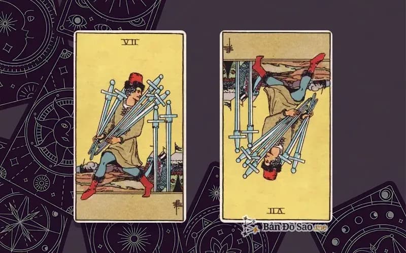Lá bài Seven of Swords xuôi và ngược, so sánh chiều