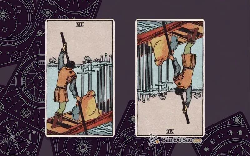 Lá bài Six of Swords xuôi và ngược, so sánh chiều