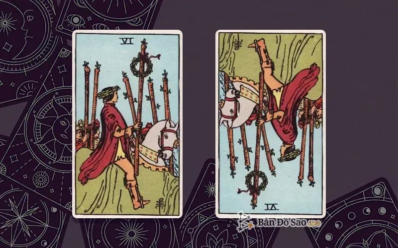 Lá bài Six of Wands xuôi và ngược, so sánh chiều