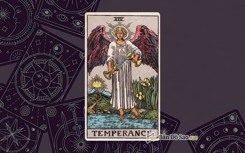 Lá bài Tarot Temperance trong bộ Rider Waite Smith với ý nghĩa cân bằng, điều độ và dung hòa