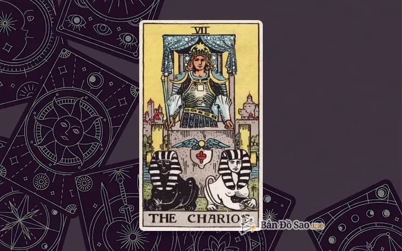 Lá bài Tarot The Chariot trong bộ Rider Waite Smith với ý nghĩa ý chí, tự chủ và chiến thắng