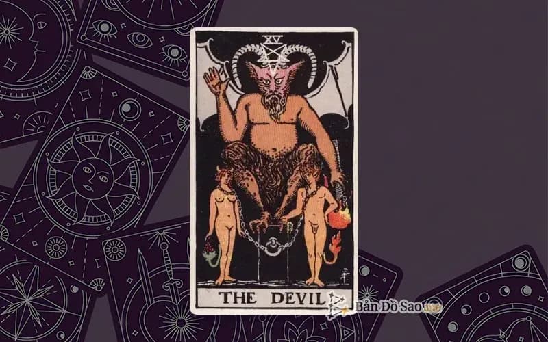 Lá bài Tarot The Devil trong bộ Rider Waite Smith với ý nghĩa ràng buộc, ham muốn và lệ thuộc