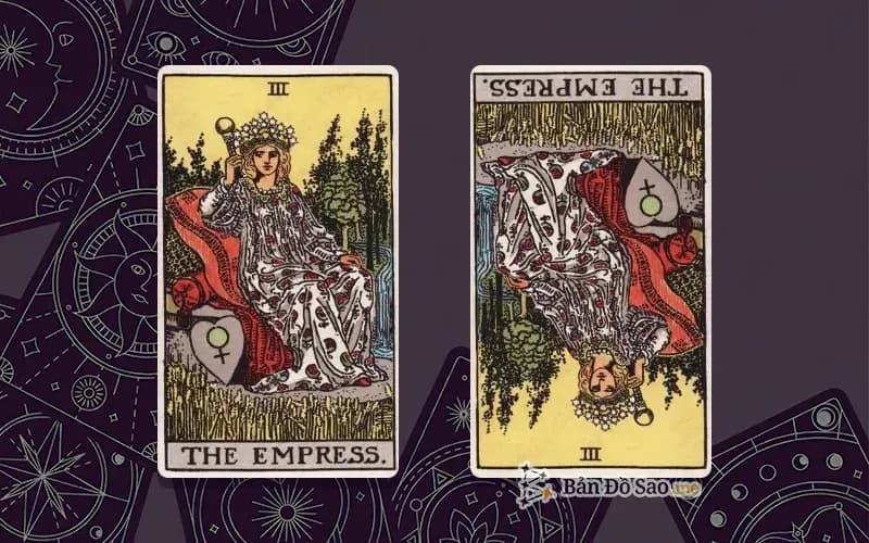 Lá bài The Empress xuôi và ngược, so sánh chiều
