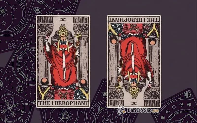 Lá bài The Hierophant xuôi và ngược, so sánh chiều