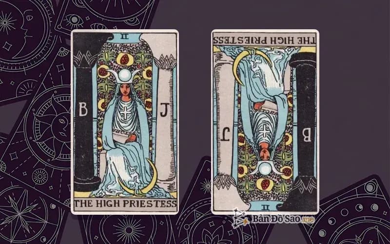 Lá bài The High Priestess xuôi và ngược, so sánh chiều
