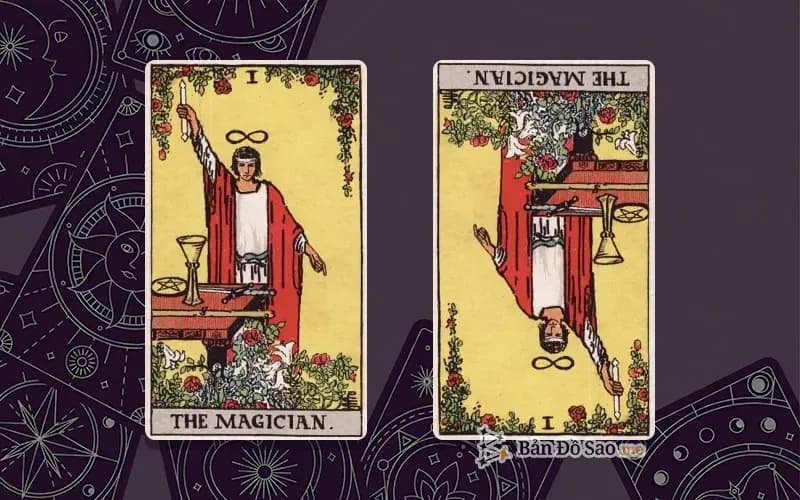 Lá bài The Magician xuôi và ngược, so sánh chiều