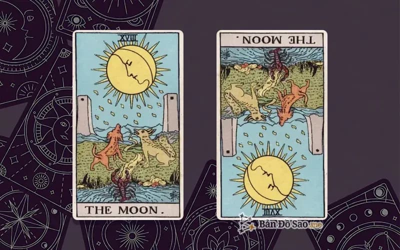 Lá bài The Moon xuôi và ngược, so sánh chiều
