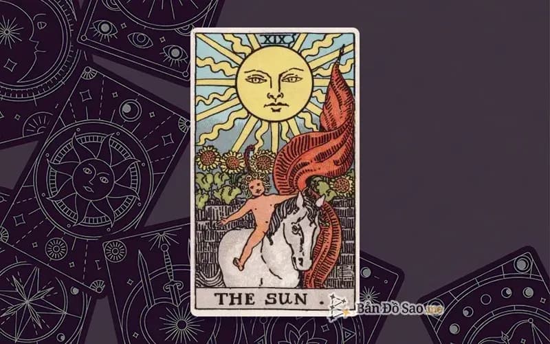 Lá bài Tarot The Sun trong bộ Rider Waite Smith với ý nghĩa thành công, vui vẻ và sáng sủa