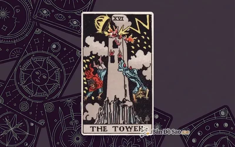Lá bài Tarot The Tower trong bộ Rider Waite Smith với ý nghĩa sụp đổ, chấn động và sự thật