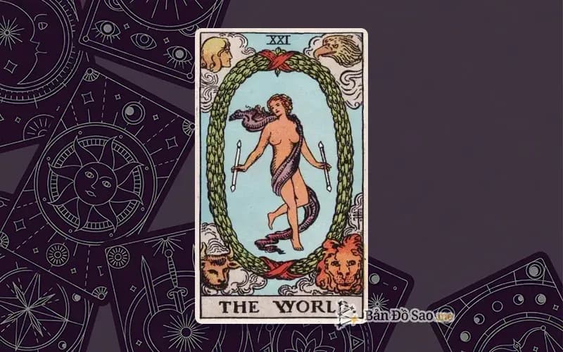 Lá bài Tarot The World trong bộ Rider Waite Smith với ý nghĩa hoàn thành, đạt được và khép lại