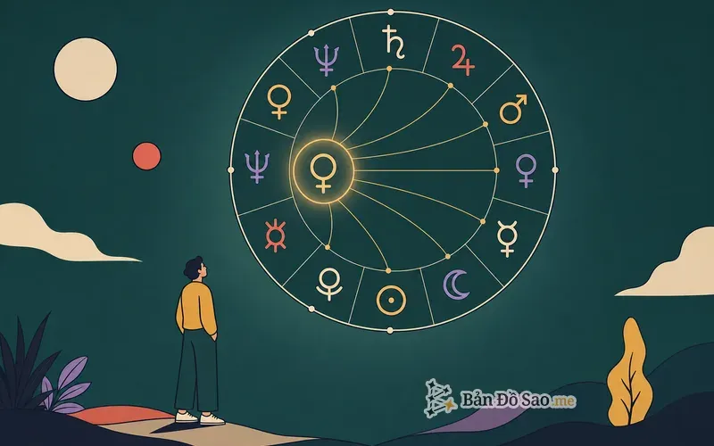 Minh họa chart ruler là hành tinh cai trị Cung Mọc và dẫn dắt cả lá số