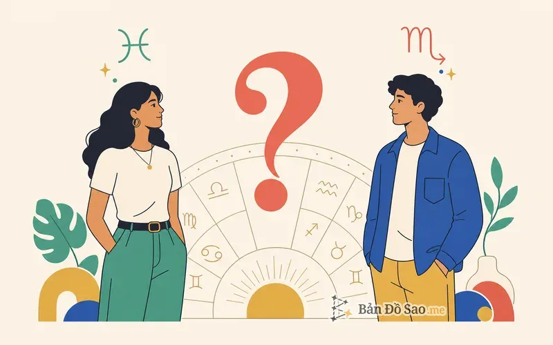 Minh họa hai người thuộc các cung hoàng đạo khác nhau và câu hỏi về độ hợp