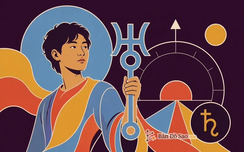 Minh họa chart ruler Thiên Vương gắn với Cung Mọc Bảo Bình như chìa khóa mở lớp ấn tượng khác biệt