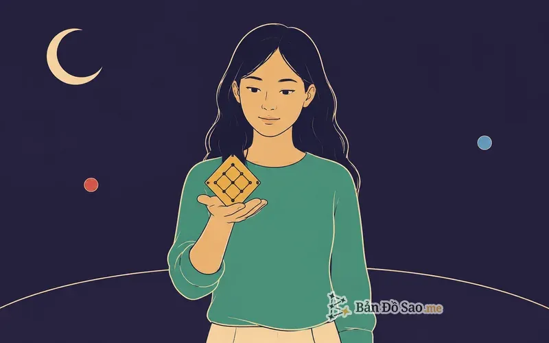 Minh họa một người giữ biểu đồ Matrix như một vật nhỏ trong lòng bàn tay và nhìn nó ngang mắt