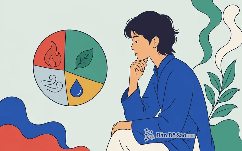 Minh họa cách đếm số hành tinh thuộc Lửa, Đất, Khí và Nước để thấy nguyên tố nào trội và nguyên tố nào hiếm trên một lá số