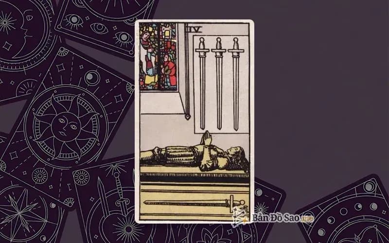 Lá bài Tarot Four of Swords trong bộ Rider Waite Smith với ý nghĩa nghỉ ngơi, phục hồi và cân bằng tạm thời