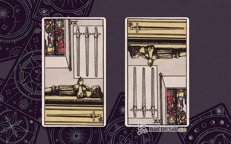 Lá bài Four of Swords xuôi và ngược, so sánh chiều