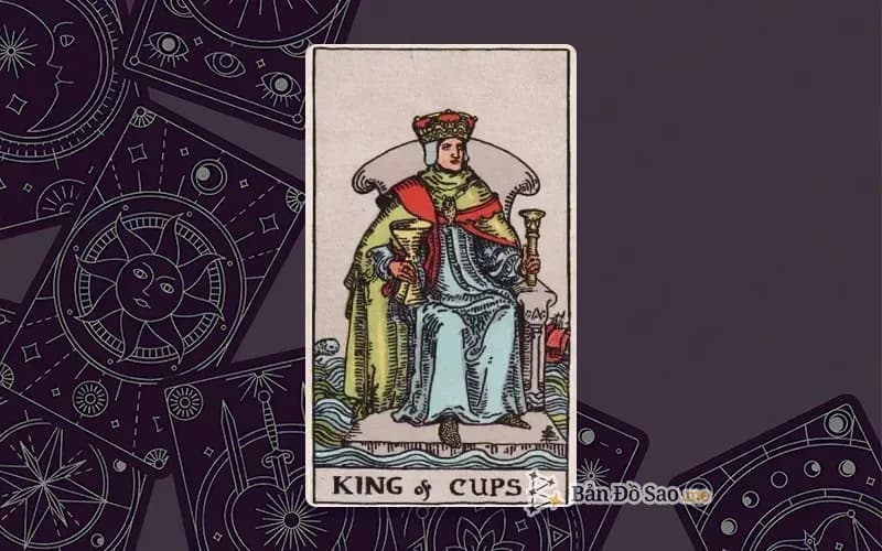 Lá bài Tarot King of Cups trong bộ Rider Waite Smith với ý nghĩa khôn ngoan, cân bằng cảm xúc và lãnh đạo