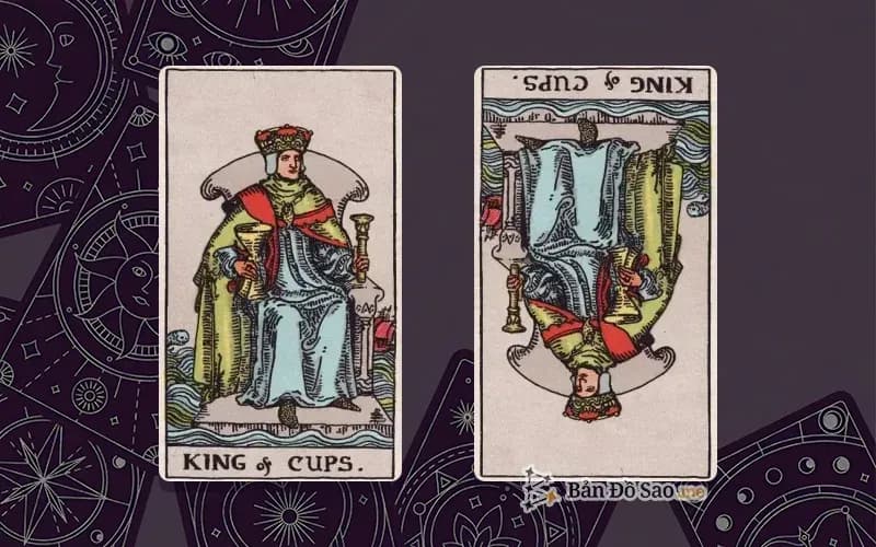 Lá bài King of Cups xuôi và ngược, so sánh chiều