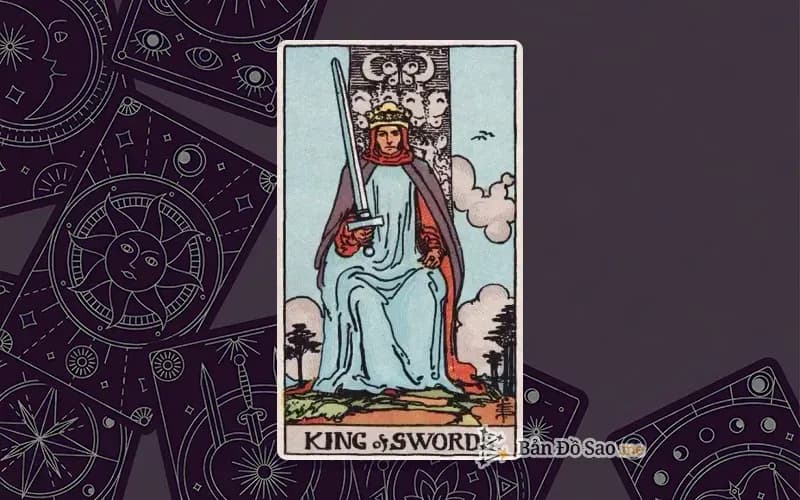 Lá bài Tarot King of Swords trong bộ Rider Waite Smith với ý nghĩa quyền lực, công lý và lãnh đạo