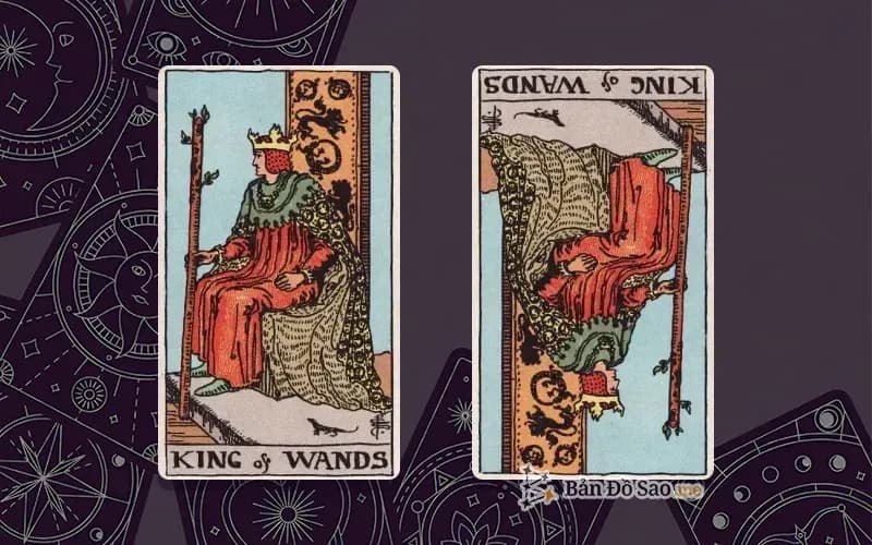 Lá bài King of Wands xuôi và ngược, so sánh chiều